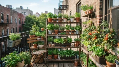Huerto casero organizado en un balcón pequeño